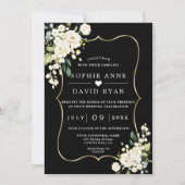 Weiße Blume Gold Black in einer Hochzeit Einladung (Vorderseite)