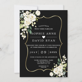 Weiße Blume Gold Black in einer Hochzeit Einladung