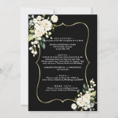 Weiße Blume Gold Black in einer Hochzeit Einladung (Rückseite)