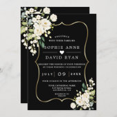 Weiße Blume Gold Black in einer Hochzeit Einladung (Vorne/Hinten)