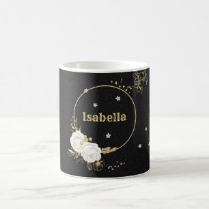 weiße Blume Gold Blätter schwarz Kaffeetasse