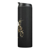 weiße Blume Gold Blätter schwarz Thermosbecher (Nach rechts gedreht)
