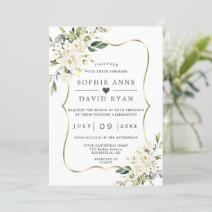 Weiße Blume Gold in einer Hochzeit Einladung