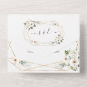 Weiße Blume Gold Rahmen Hochzeit All In One Einladung (Rückseite)