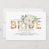 Weiße Blume Gold und Grüne Chic Brautparty Einladung (Vorderseite)