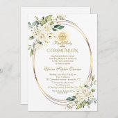 Weiße Blume Goldener Chalice Erste Heilige Kommune Einladung (Vorne/Hinten)