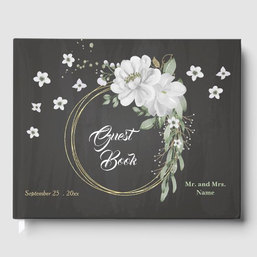 Weiße Blume, goldfarbener Kranz Gästebuch (Vorderseite)