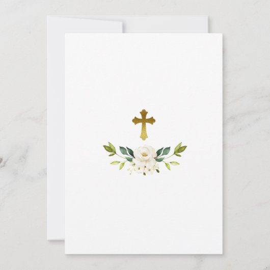 Weiße Blume & Goldrahmen Girl-Taufe Einladung (Rückseite)