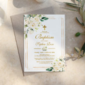 Weiße Blume & Goldrahmen Girl-Taufe Einladung