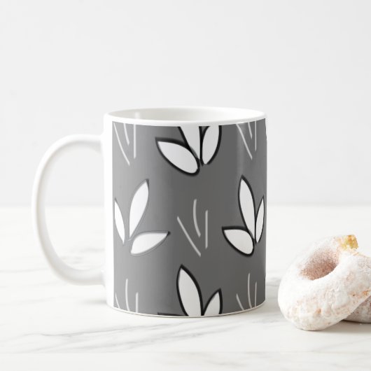 Weiße Blume Grau Elegante Kaffeetasse (Mit Donut)