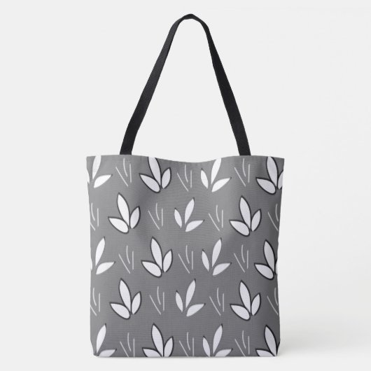 Weiße Blume Grau Moderne Wasserfarbe Tasche (Rückseite)