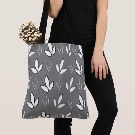 Weiße Blume Grau Moderne Wasserfarbe Tasche (Von Nahem)