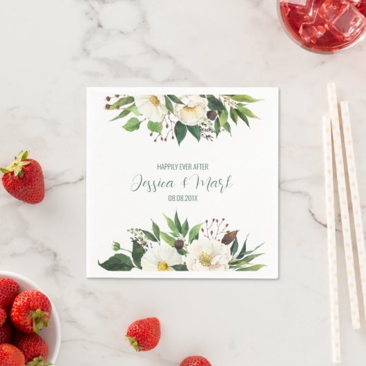 Weiße Blume grenzt an Hochzeitsdesign Serviette (Beispiel)