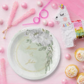 Weiße Blume Grün Blätter Goldkranz Wein Pappteller (Party)