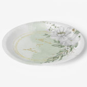 Weiße Blume Grün Blätter Goldkranz Wein Pappteller (Schrägansicht)