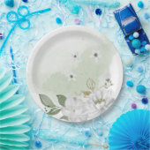 Weiße Blume Grün Blätter Weiß Grün Pappteller (Party)