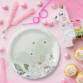 Weiße Blume Grün Blätter Weiß Grün Pappteller (Party)