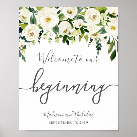 Weiße Blume & Grün Herzlich willkommen bei unserem Poster (Vorne)