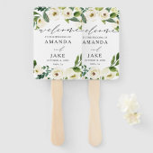 Weiße Blume Grün Hochzeit Begrüßung Fächer (Vorne und Hinten)