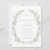 Weiße Blume Grün rustikale Hochzeit Einladung (Vorderseite)