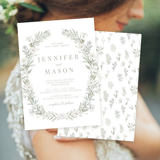 Weiße Blume Grün rustikale Hochzeit Einladung