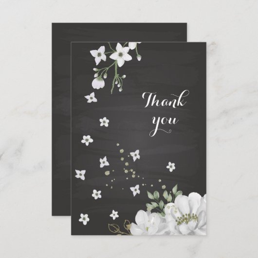 Weiße Blume grün schwarz Danke Karte (Vorne/Hinten)