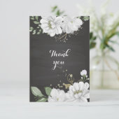 Weiße Blume, grün schwarz Dankeskarte (Stehend Vorderseite)