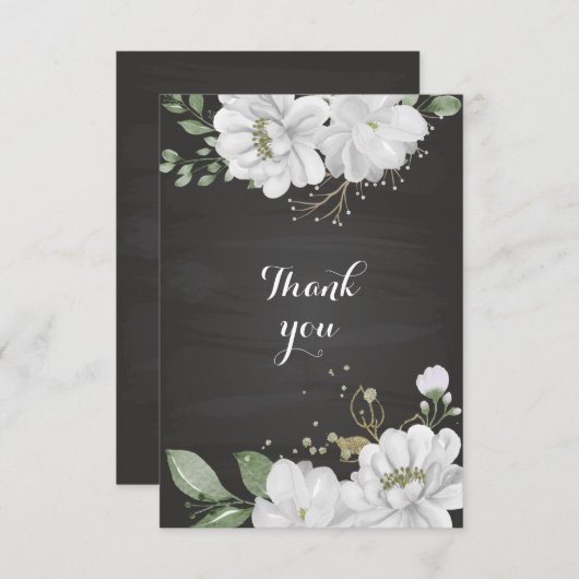 Weiße Blume, grün schwarz Dankeskarte (Vorne/Hinten)