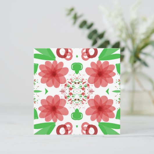 Weiße Blume Grüne Blätter auf Weiße Kunst Karte (Stehend Vorderseite)