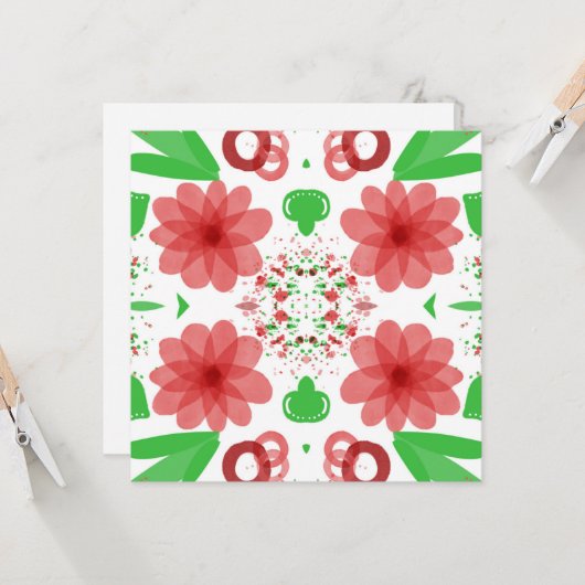 Weiße Blume Grüne Blätter auf Weiße Kunst Karte (Vorderseite/Rückseite Beispiel)