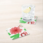 Weiße Blume Grüne Blätter auf Weiße Kunst Rechteckiger Pappuntersetzer (Vor Ort)