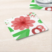 Weiße Blume Grüne Blätter auf Weiße Kunst Rechteckiger Pappuntersetzer (angewinkelt)