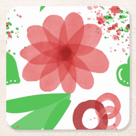 Weiße Blume Grüne Blätter auf Weiße Kunst Rechteckiger Pappuntersetzer (Vorderseite)