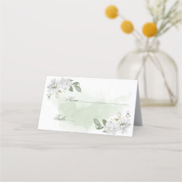 Weiße Blume Grüne Blätter botanisch Platzkarte