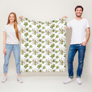 Weiße Blume Grüne Blätter Fleecedecke