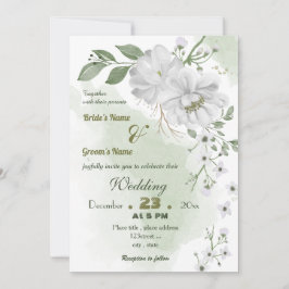 Weiße Blume Grüne Blätter Hochzeit Einladung