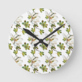 Weiße Blume Grüne Blätter Runde Wanduhr (Vorderseite)