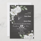 Weiße Blume, grüne Blätter schwarz Einladung (Vorderseite)