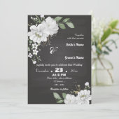 Weiße Blume, grüne Blätter schwarz Einladung (Stehend Vorderseite)