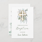 Weiße Blume Grüne Bouquet Taufe Einladung (Vorne/Hinten)