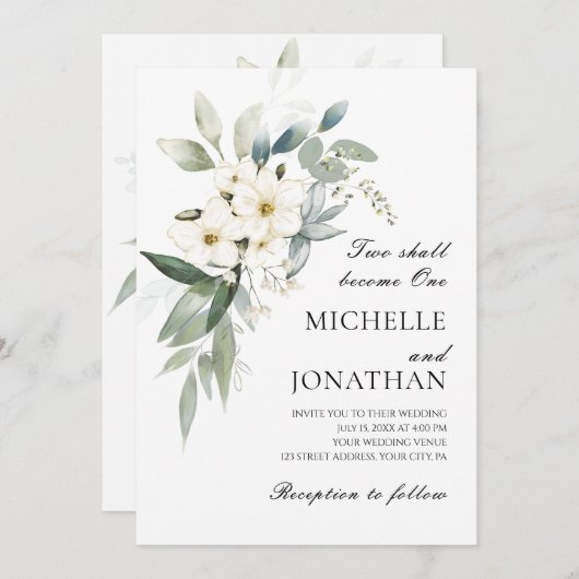 Weiße Blume Grüne Christliche Hochzeit Einladung (Vorne/Hinten)