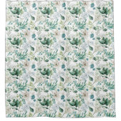 Weiße Blume Grüne Eukalyptus Elegant Duschvorhang (Vorderseite)