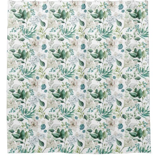 Weiße Blume Grüne Eukalyptus Elegant Duschvorhang (Vorderseite)