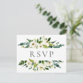 Weiße Blume & Grüne Hochzeit RSVP Postkarten (Stehend Vorderseite)