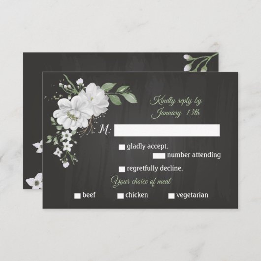 Weiße Blume, grüne Mahlzeit Wahl schwarze RSVP Kar (Vorne/Hinten)