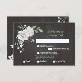 Weiße Blume, grüne Mahlzeit Wahl schwarze RSVP Kar