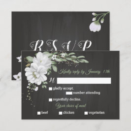 Weiße Blume, grüne Mahlzeit Wahl schwarze RSVP Kar Karte
