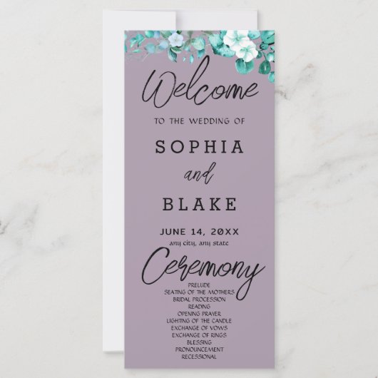 Weiße Blume Grüne Rose Quartz Hochzeitsprogramm (Vorderseite)