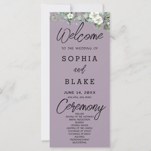 Weiße Blume Grüne Rose Quartz Hochzeitsprogramm (Vorderseite)