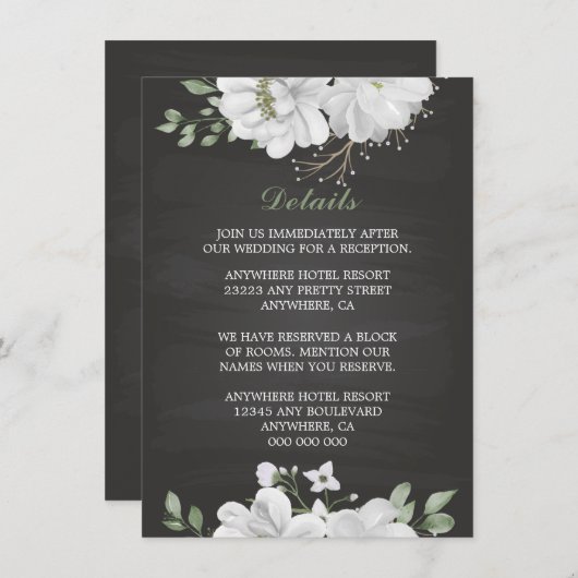 Weiße Blume, grüne schwarze Details Begleitkarte (Vorne/Hinten)